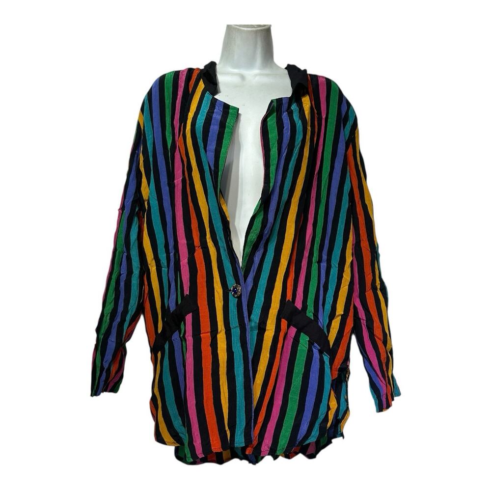 Laura Kieffer Vintage Multicolor Striped Button Jacket Coat Size 14